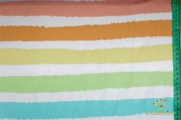 1,35m Reststück Jersey bedruckt Streifenparty Pastellfarben